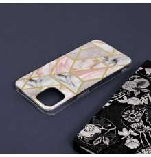 Husa Carcasa Spate pentru iPhone 13 - Marble Design, Hexagoane Roz