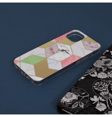 Husa Carcasa Spate pentru iPhone 13 - Marble Design, Hexagoane Violet