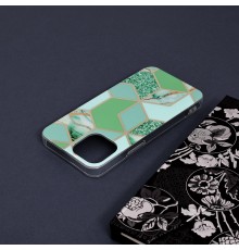 Husa Carcasa Spate pentru iPhone 13 Mini - Marble Design, Hexagoane Verzi