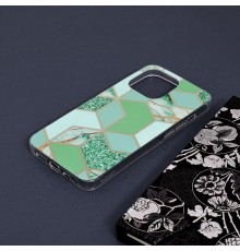 Husa Carcasa Spate pentru iPhone 13 Pro - Marble Design, Hexagoane Verzi