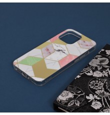 Husa Carcasa Spate pentru iPhone 13 Pro - Marble Design, Hexagoane Violet