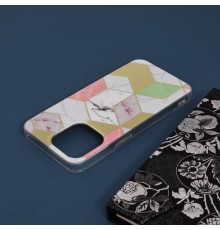 Husa Carcasa Spate pentru iPhone 13 Pro - Marble Design, Hexagoane Violet