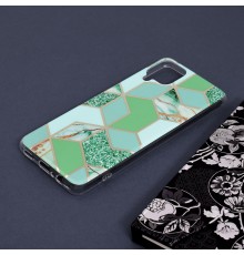 Husa Carcasa Spate pentru Samsung Galaxy A12 / Galaxy A12 (Nacho) - Marble Design, Hexagoane Verzi