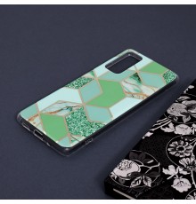 Husa Carcasa Spate pentru Samsung Galaxy S20 FE - Marble Design, Hexagoane Verzi