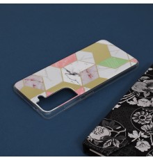 Husa Carcasa Spate pentru Samsung Galaxy S21 FE - Marble Design, Hexagoane Violet