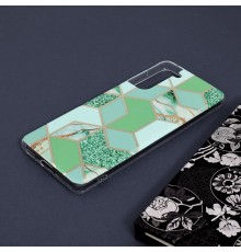 Husa Carcasa Spate pentru Samsung Galaxy S21 Plus - Marble Design, Hexagoane Verzi