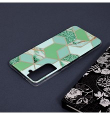 Husa Carcasa Spate pentru Samsung Galaxy S21 Plus - Marble Design, Hexagoane Verzi