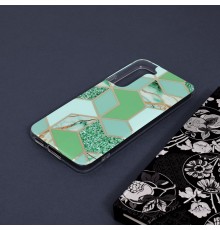Husa Carcasa Spate pentru Samsung Galaxy S22 - Marble Design, Hexagoane Verzi