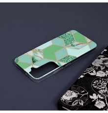 Husa Carcasa Spate pentru Samsung Galaxy S22 - Marble Design, Hexagoane Verzi