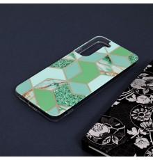 Husa Carcasa Spate pentru Samsung Galaxy S22 Plus - Marble Design, Hexagoane Verzi