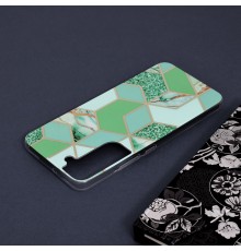 Husa Carcasa Spate pentru Samsung Galaxy S22 Plus - Marble Design, Hexagoane Verzi