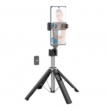 Selfie Stick Stabil cu Trepied si Lumina, 75cm, Mini - Techsuit (L11s) - Negru