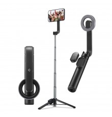 Selfie Stick cu Telecomanda si Lumina LED, Sleep Mode, 70cm - Techsuit (C06) - Negru