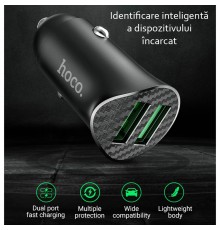 Incarcator Auto 2x USB QC3.0, 18W - Hoco (Z39 Farsighted) - Negru