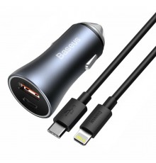 Incarcator Auto USB, Type-C, 40W + Cablu Lightning - Baseus (TZCCJD-B0G) - Dark Gray
