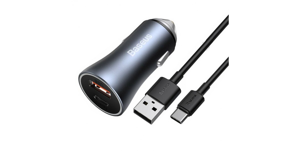 Incarcator Auto USB, Type-C, 40W + Cablu Type-C - Baseus (TZCCJD-0G) - Dark Gray