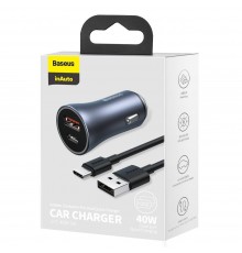 Incarcator Auto USB, Type-C, 40W + Cablu Type-C - Baseus (TZCCJD-0G) - Dark Gray