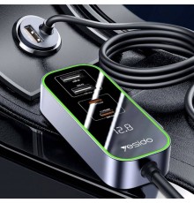 Yesido - Car Charger (Y53) - Ports Extensions, 3x USB, 2x Type-C, QC3.0, 97W, Ambiental Light - Negru