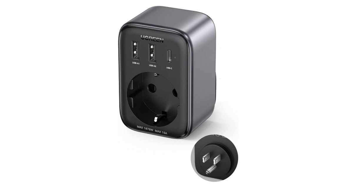 Incarcator Priza EU, 2x USB, Type-C la US, Fast Charging, 30W - Ugreen (15289) - Negru