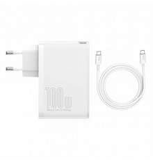 Incarcator 2x USB-C PD 100W, 2x USB-A QC3.0 + Cablu Type-C - Baseus (CCGAN2P-L02) - Alb