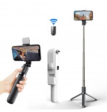 Selfie Stick cu Telecomanda si Lumina LED, Sleep Mode, 70cm - Techsuit (S01-S) - Negru