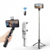 Selfie Stick Stabil Bluetooth, 84cm - Techsuit Remote and Tripod Mount LED (L03S) - Alb