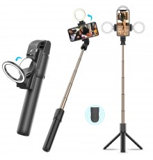 Selfie Stick Stabil cu Trepied si Lumina, 116cm - Techsuit (L13d) - Negru