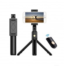 Selfie Stick Stabil cu Trepied si Lumina, 70cm, Mini - Techsuit (L10s) - Negru