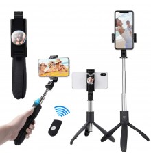 Selfie Stick Pliabil cu Trepied, 70cm - Techsuit (K06) - Negru