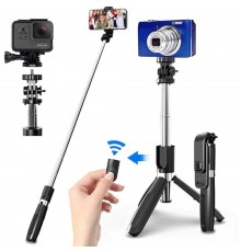 Selfie Stick cu Trepied si Telecomanda, 70cm, Mini - Techsuit (Q10s) - Negru