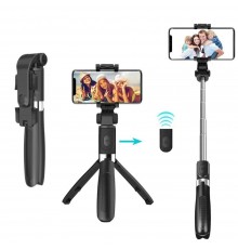 Selfie Stick cu Trepied Stabil si Telecomanda, 102cm - Techsuit (Q12) - Black