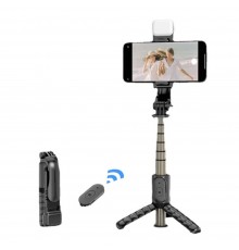 Selfie Stick Stabil cu Trepied si Lumina, 75cm, Mini - Techsuit (L11s) - Negru