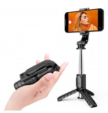 Selfie Stick cu Trepied si Telecomanda, 74cm, Mini - Techsuit (Q11) - Negru