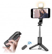 Selfie Stick Stabil cu Trepied, Telecomanda, 158cm - Techsuit (Q05) - Negru