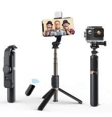 Selfie Stick cu Telecomanda si Lumina LED, 67cm - Techsuit (S03-S) - Negru