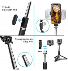 Selfie Stick Stabil cu Trepied si Telecomanda, 103cm - Techsuit (Q02) - Negru