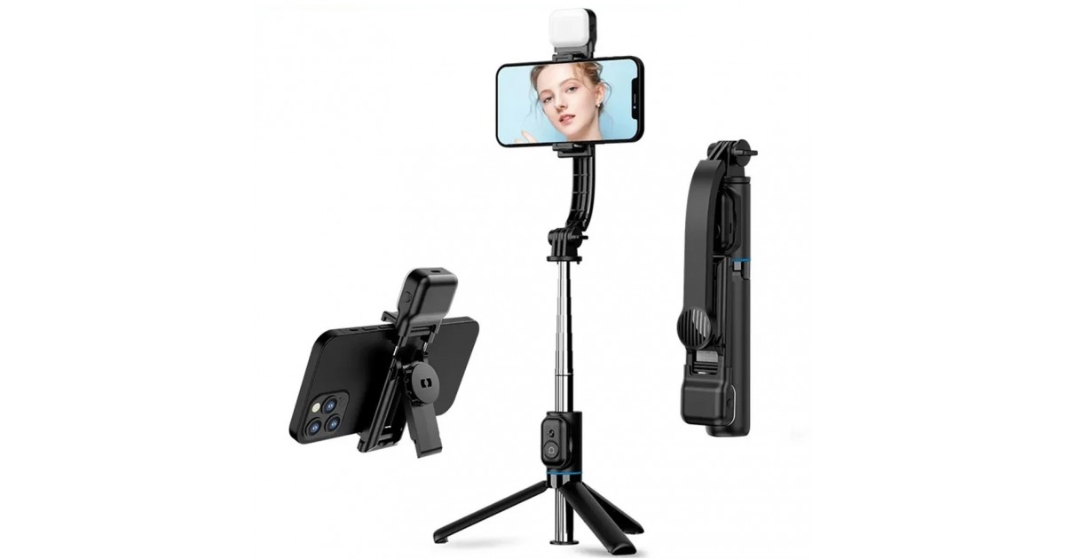 Selfie Stick cu Trepied si Telecomanda, Pliabil, 107cm - Techsuit (C01s) - Negru