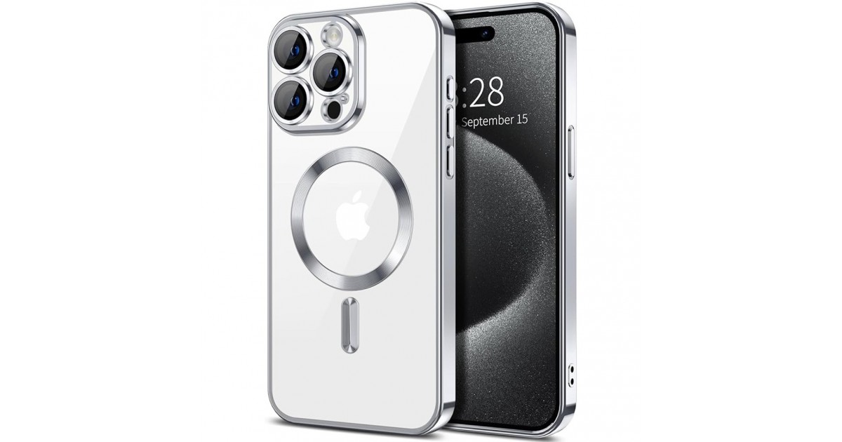 Husa pentru iPhone 15 Pro Max - Techsuit Luxury Crystal MagSafe - Argintie