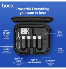 Set Cablu, Adaptoare Micro-USB, Type-C, Lightning, USB - Hoco Treasure Box (U114) - Negru