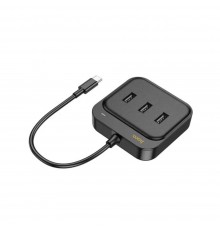 Adaptor USB-C la 3x USB2.0 + RJ45, 0.2m - Hoco Easy Link (HB35) - Negru