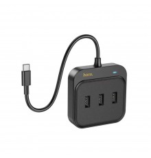 Adaptor USB-C la 3x USB2.0 + RJ45, 0.2m - Hoco Easy Link (HB35) - Negru