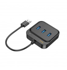 Adaptor USB-C la 3x USB3.0 + RJ45, 0.2m - Hoco Easy Link (HB35) - Negru