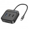 Adaptor Type-C la HDMI, SD, TF, USB3.0, 2x USB2, 100W - Hoco (HB38) - Negru