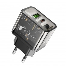 Incarcator USB, Type-C, QC3.0, 20W + Cablu Type-C la Lightning, 1m - Hoco Dazzling (N34) - Transparent Negru