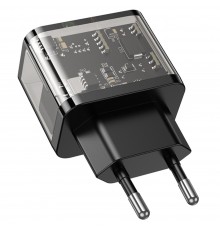 Incarcator USB, Type-C, QC3.0, 20W - Hoco Dazzling (N34) - Transparent Negru