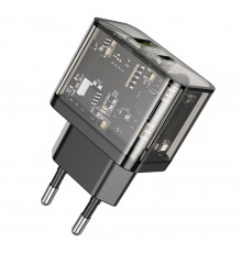 Incarcator USB, Type-C, QC3.0, 20W - Hoco Dazzling (N34) - Transparent Negru