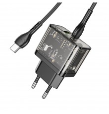 Incarcator USB, Type-C, QC3.0, 20W + Cablu Type-C, 1m - Hoco Dazzling (N34) - Transparent Negru