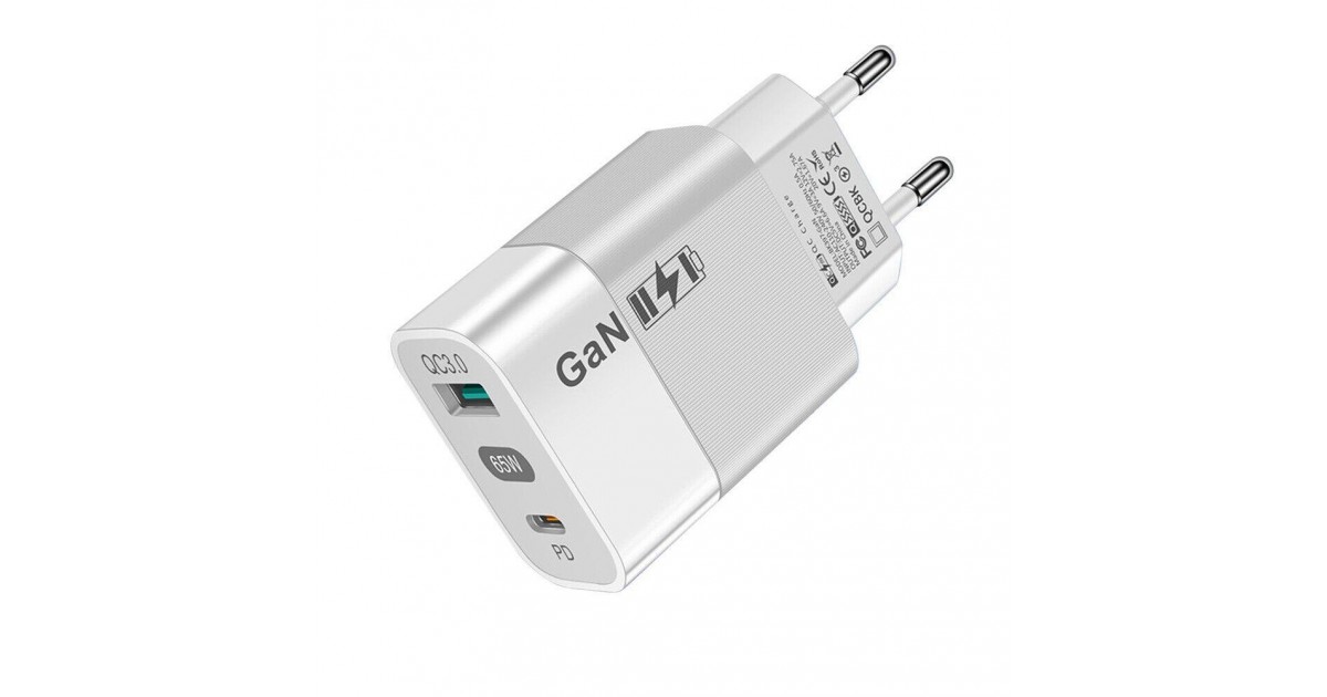 Incarcator Priza GaN, USB, Type-C, 65W - Techsuit (CHPD131) - Alb