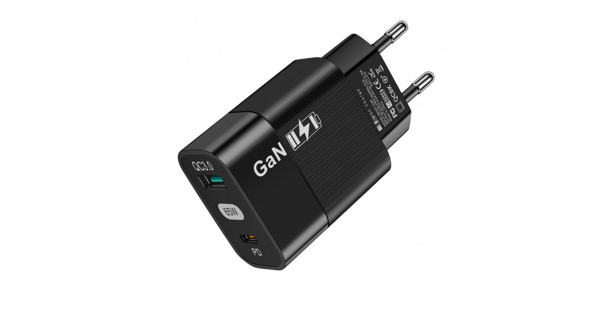 Incarcator Priza GaN, USB, Type-C, 65W - Techsuit (CHPD131) - Negru