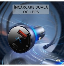 Incarcator Auto Type-C PD65W, USB QC4.0 - Baseus (CCKX-C0G) - Clear